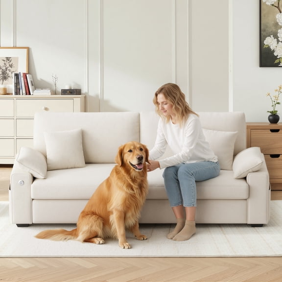 EOP 76" Loveseat Sofa, Comfy Modern 2-Seats Sofa with Pillow Armrest, USB/Type-C Port, Side Storage, Removable Cover, Deep Seat Couch, Small Couches for Small Space and Living Room, Beige