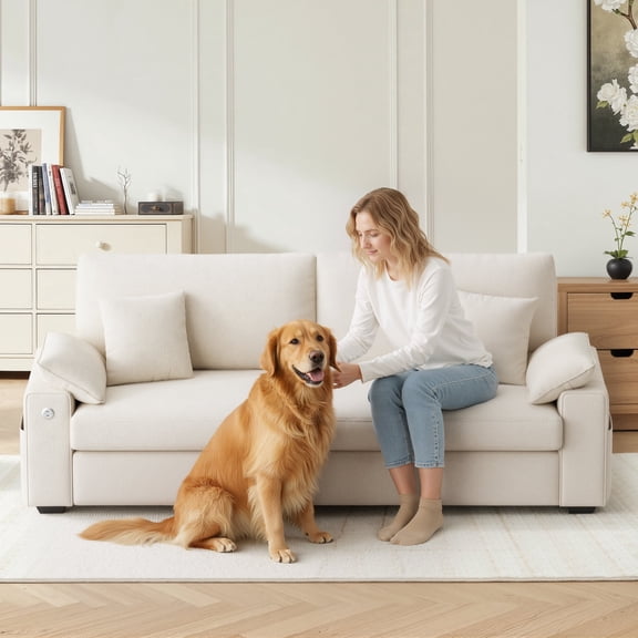 EOP 76" Loveseat Sofa, Comfy Modern 2-Seats Sofa with Pillow Armrest, USB/Type-C Port, Side Storage, Removable Cover, Deep Seat Couch, Small Couches for Small Space and Living Room, Beige