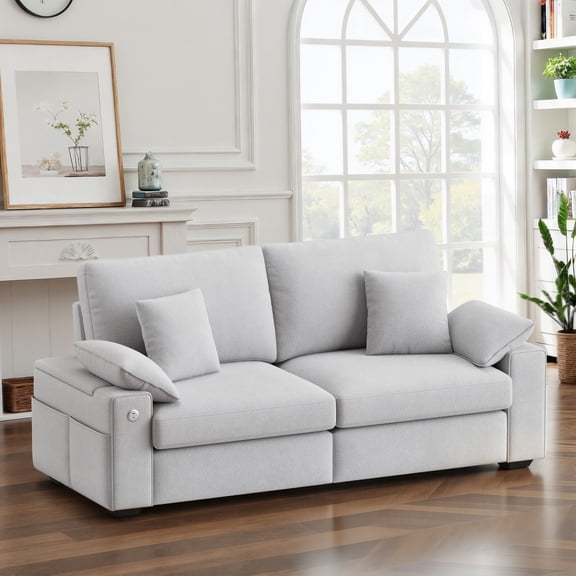 EOP 76" Loveseat Sofa, Comfy Modern 2-Seats Sofa with Pillow Armrest, USB/Type-C Port, Side Storage, Removable Cover, Deep Seat Couch, Small Couches for Small Space and Living Room, Light Gray