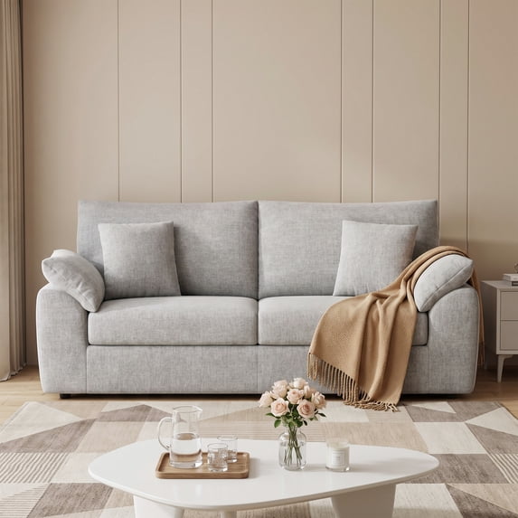 EOP 89.76" Wide Cloud Compression Sofa, Full Sponge Loveseat with Deep Seat, Upholstered Couch with 4 Pillows, No Assembly Required for Small Living Spaces, Light Gray