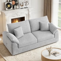 EOP 89.8" Wide Cloud Compression Sofa, Full Sponge Loveseat with Deep Seat, Upholstered Couch with 4 Pillows, No Assembly Required for Small Living Spaces, Light Gray