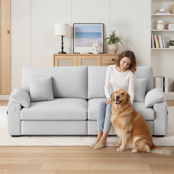 EOP 89" Loveseat Sofa, Comfy Modern 2-Seats Sofa with Pillow Armrest, USB/Type-C Port, Side Storage, Removable Cover, Deep Seat Couch, Small Couches for Small Space and Living Room, Light Gray