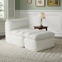 EOP Big Bean Bag Lounger Chair, Chaise Lounge Chair Indoor, Comfy Upholstered Sleeper Sofa Bed with Compressed Memory Foam, No Assembly Required, Beige