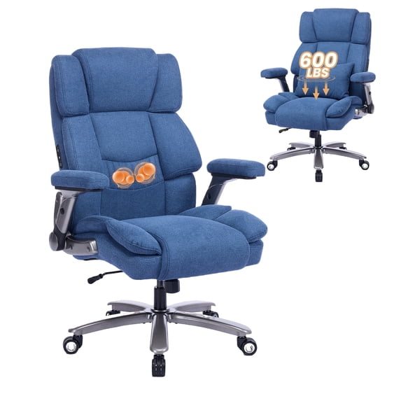 EOP 600LBS Big and Tall Heavy Duty Office Chair, Ergonomic Massage Desk Chair with 4D Adjustable Armrests, Fabric Executive Chair with Lumbar Support & Quiet Dual Rubber Wheels, Blue