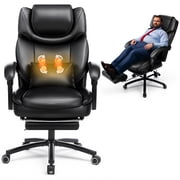 EOP Heated Massage Faux Leather Big and Tall Office Chair with Footrest, Computer Chair with 3D Linkage Armrests and Lumbar Pillow, Black
