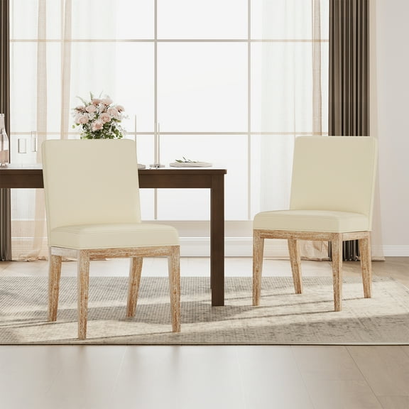 EOP Dining Chairs Set of 2, Modern Upholstered Fabric Dining Room Chairs, Armless Kitchen Side Chairs with Wood Legs and Padded Seat for Living Room, Bedroom, Kitchen, Beige