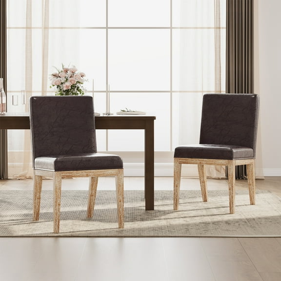 EOP Dining Chairs Set of 2, Modern Upholstered Faux Leather Dining Room Chairs, Armless Kitchen Side Chairs with Wood Legs and Padded Seat for Living Room, Bedroom, Kitchen, Brown