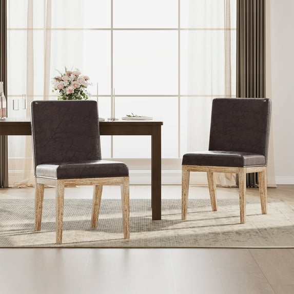 EOP Dining Chairs Set of 2, Modern Upholstered Faux Leather Dining Room Chairs, Armless Kitchen Side Chairs with Wood Legs and Padded Seat for Living Room, Bedroom, Kitchen, Brown