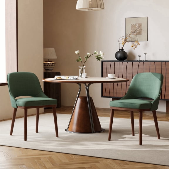 EOP Dining Chairs Set of 2, Upholstered Dining Side Chairs with Solid Rubber Wood Legs and Backrest, Modern Soft Chairs for Kitchen Dining Room Living Room, Green
