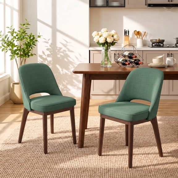 EOP Dining Chairs Set of 2, Upholstered Dining Side Chairs with Solid Rubber Wood Legs and Backrest, Modern Soft Kitchen Living Room Dining Room Chairs, Green