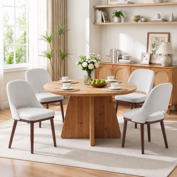 EOP Dining Chairs Set of 4, Upholstered Dining Side Chairs with Solid Rubber Wood Legs and Backrest, Modern Soft Kitchen Living Room Dining Room Chairs, Beige