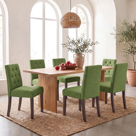 EOP Dining Chairs Set of 6, Modern Upholstered Fabric Dining Room Chairs, Armless Kitchen Side Chairs with Wood Legs and Padded Seat for Living Room, Bedroom, Kitchen, Green