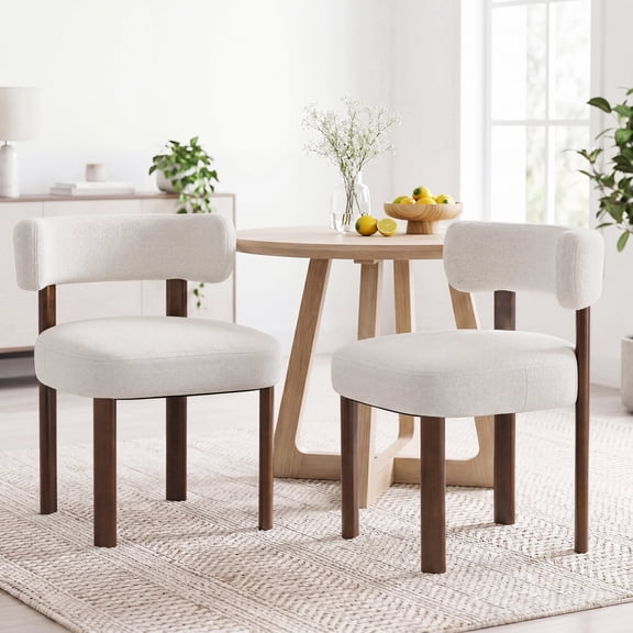 EOP Fabric Dining Chairs Set of 2, Mid-Century Modern Upholstered Kitchen Chairs with Curved Backrest and Wood Legs for Dining Room or Restaurant, Beige