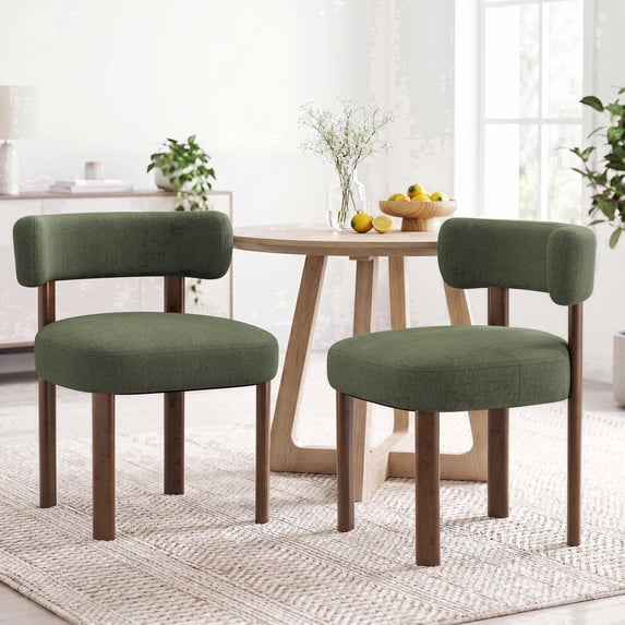 EOP Farmhouse Dining Chairs Set of 2, Upholstered Fabric Kitchen Chairs with Curved Backrest Wood Chairs for Kitchen Living Room Restaurant Seating Dining Room, Green