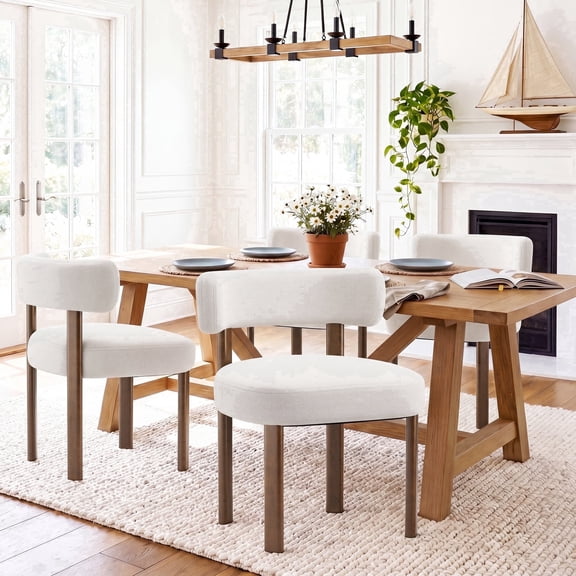 EOP Farmhouse Dining Chairs Set of 4, Upholstered Fabric Kitchen Chairs with Curved Backrest Wood Chairs for Kitchen Living Room Restaurant Seating Dining Room, Beige