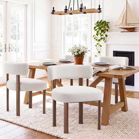 EOP Fabric Dining Chairs Set of 4, Mid-Century Modern Upholstered Kitchen Chairs with Curved Backrest and Wood Legs for Dining Room or Restaurant, Beige