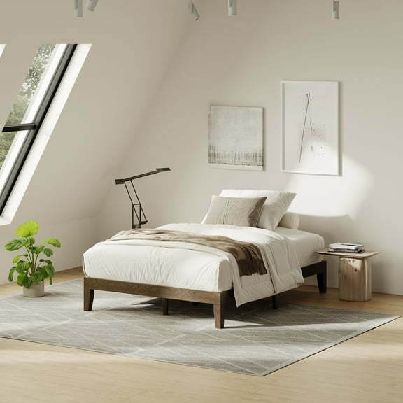 EOP Full Size Bed Frame, Solid Wood Bed Frame with Under Bed Storage, Platform Bed Frame with Wooden Slats, No Box Spring Required, Espresso