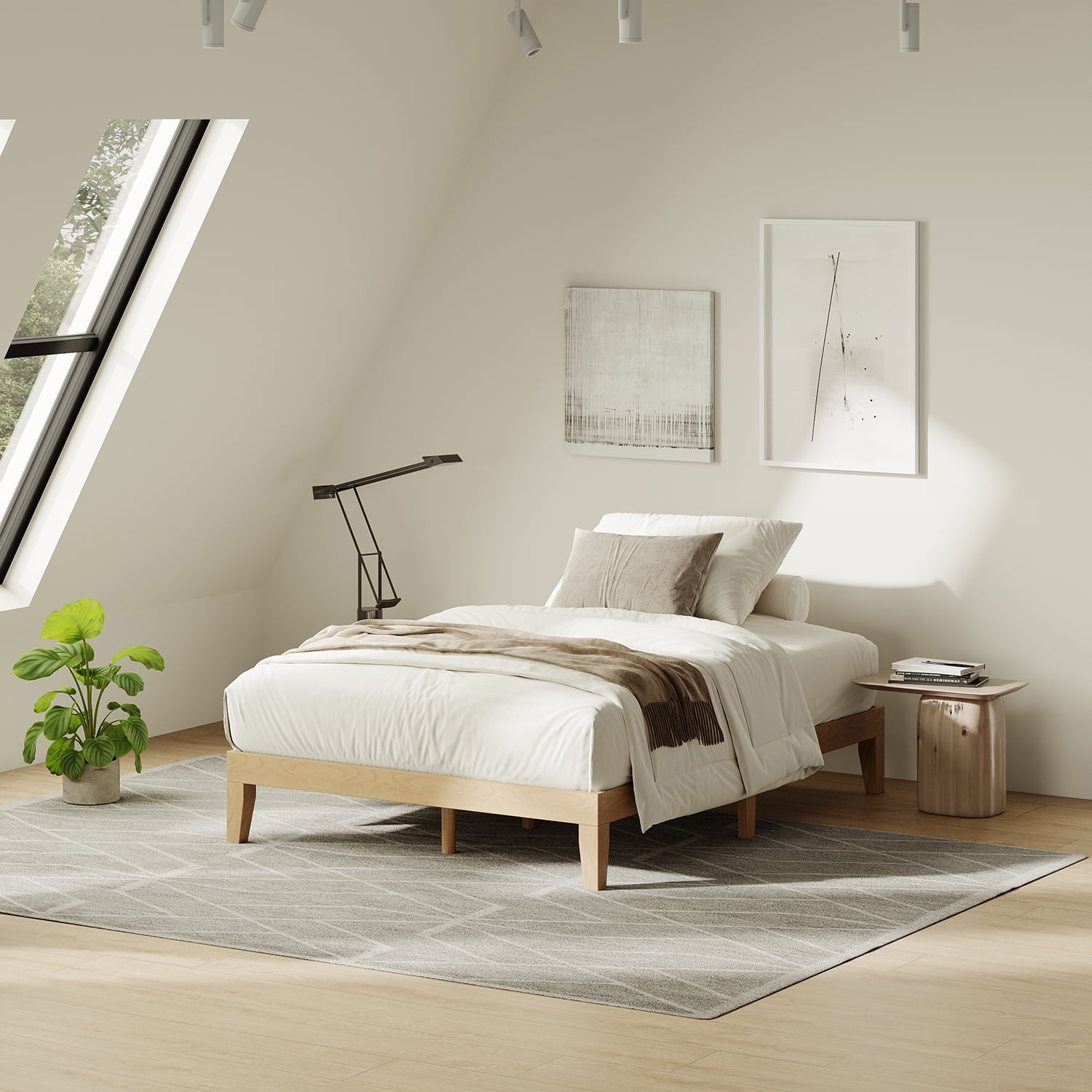 EOP Full Size Bed Frame, Solid Wood Bed Frame with Under Bed Storage, Platform Bed Frame with Wooden Slats, No Box Spring Required, Pine