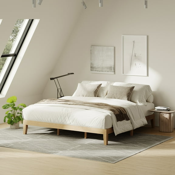 EOP King Size Bed Frame, Solid Wood Bed Frame with Under Bed Storage, Platform Bed Frame with Wooden Slats, No Box Spring Required, Pine