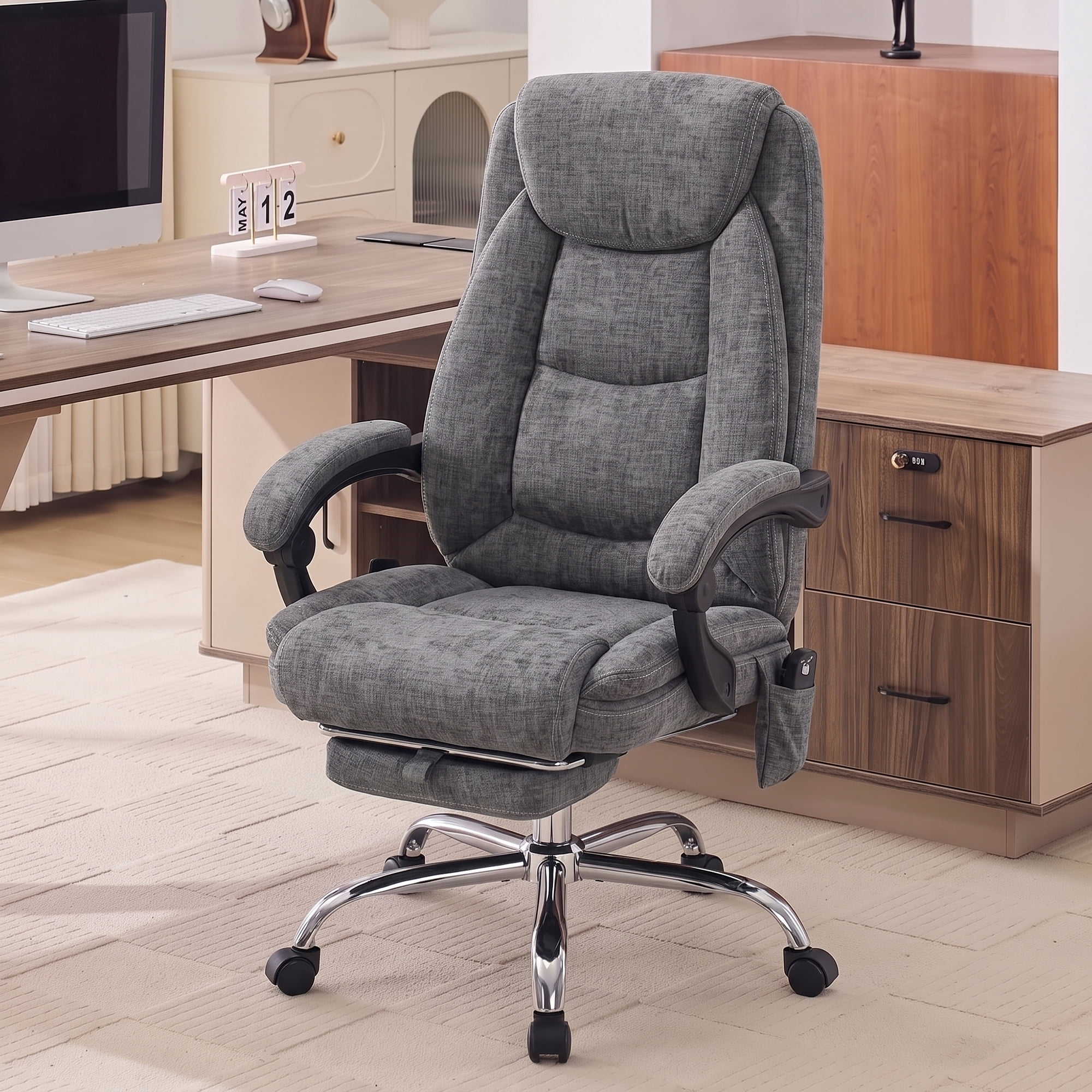 EOP Massage Fabric Desk Chair with Footrest High Back Office Chair ...