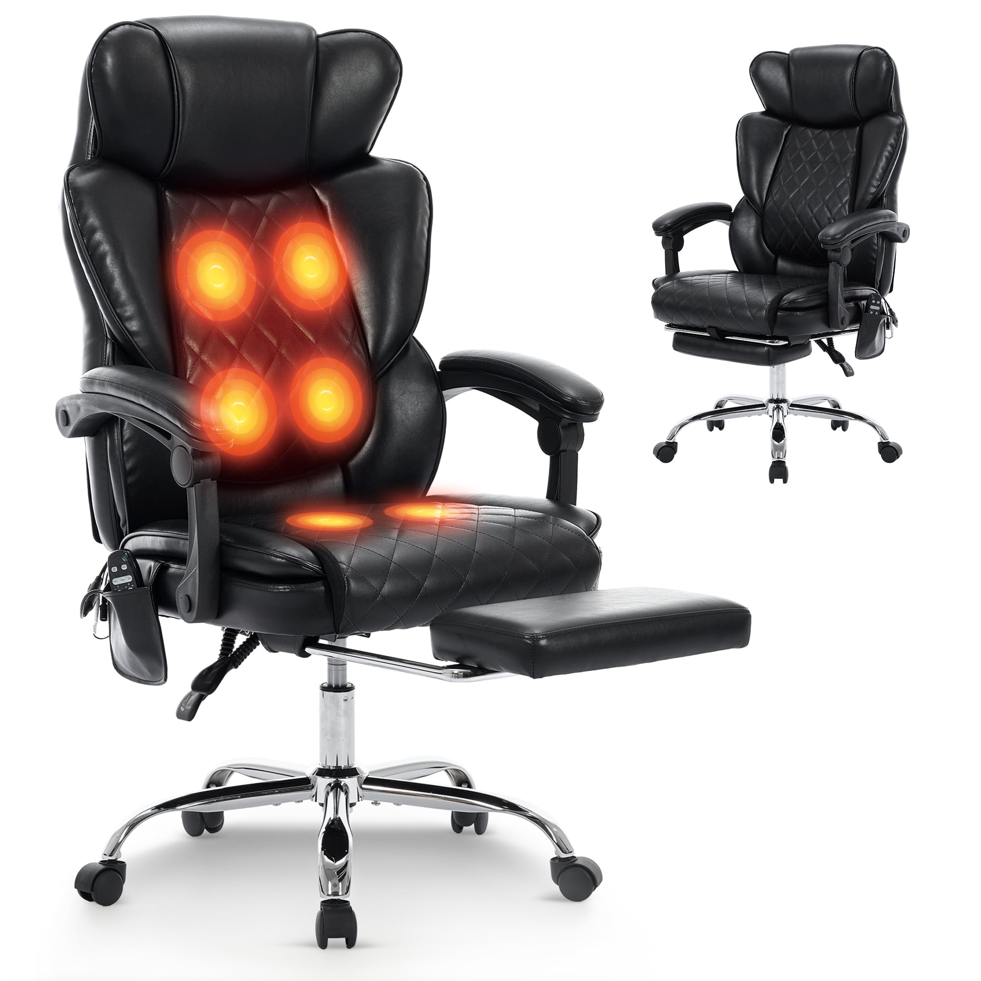 EOP Massage Office Chair with Heat and 6 Vibration Points, 500LBS Big and Tall Executive Office Chair with Adjustable Headrest, Ergonomic Computer Desk Chair with Footrest, Black