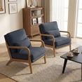 thumbnail image 1 of EOP Mid-Century Modern Accent Armchairs Set of 2 with Solid Wood Frame, Removable Soft Cushion & Lumbar Pillow, Upholstered Reading Leisure Chairs for Living Room Bedroom Balcony Waiting Room, Blue, 1 of 7
