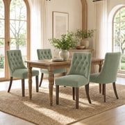 EOP Mid Century Modern Dining Chairs Set of 4, Farmhouse Upholstered Kitchen Chairs with Solid Wood Legs and Button Tufted for Dining Room, Green