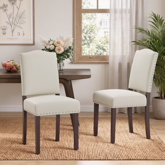 EOP Mid-Century Modern Upholstered Dining Chairs Set of 2, Farmhouse Fabric Kitchen & Dining Room Chairs with Extra Padded Seat, Ideal for Living Room, Restaurant, Beige