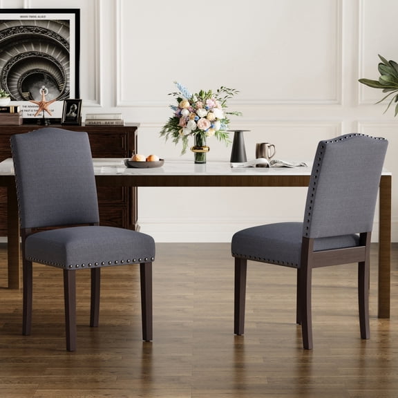 EOP Mid-Century Modern Upholstered Dining Chairs Set of 2, Farmhouse Fabric Kitchen & Dining Room Chairs with Extra Padded Seat, Ideal for Living Room, Restaurant, Dark Gray