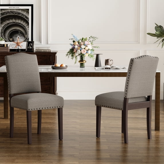 EOP Mid-Century Modern Upholstered Dining Chairs Set of 2, Farmhouse Fabric Kitchen & Dining Room Chairs with Extra Padded Seat, Ideal for Living Room, Restaurant, Taupe