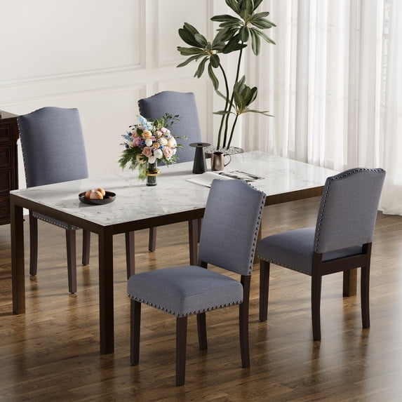 EOP Mid-Century Modern Upholstered Dining Chairs Set of 4, Farmhouse Fabric Kitchen & Dining Room Chairs with Extra Padded Seat, Ideal for Living Room, Restaurant, Dark Gray