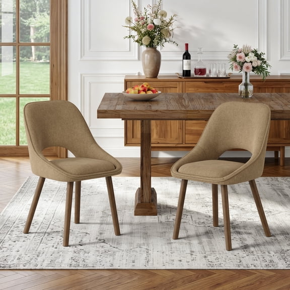 EOP Modern Upholstered Dining Chairs Set of 2, Wooden Kitchen Chairs with Padded Seat and Curved Back For Dining Room, Kitchen and Restaurant, Camel