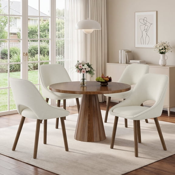 EOP Modern Upholstered Dining Chairs with Curved Back, Mid-Century Side Chairs with Solid Wood Legs For Dining Room, Kitchen and Restaurant, Set of 4, Beige