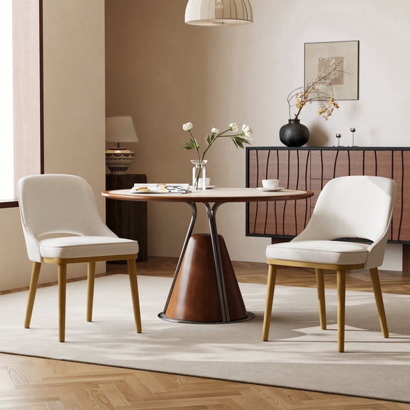 EOP Modern Dining Chairs Set of 2, Upholstered Dining Side Chairs with Solid Rubber Wood Legs, Open Back Design, Pet-Friendly Scratch-Resistant, Kitchen Dining Room Living Room Chairs, Beige