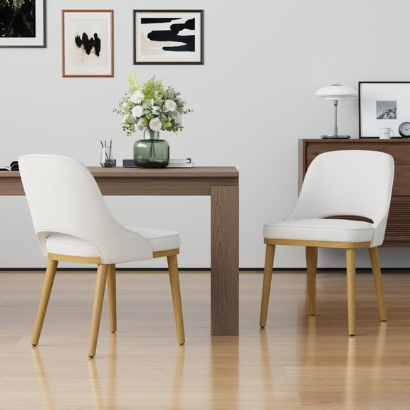 EOP Modern Dining Chairs Set of 2, Upholstered Dining Side Chairs with Solid Rubber Wood Legs, Open Back Design, Pet-Friendly Scratch-Resistant, Kitchen Dining Room Living Room Chairs, Beige