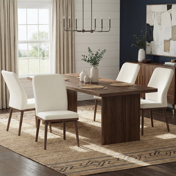 EOP Modern Dining Chairs Set of 4, Fabric Upholstered Dining Room Chairs, Wooden Armless Kitchen Side Chairs with Solid Wood Legs and Padded Seat, Beige