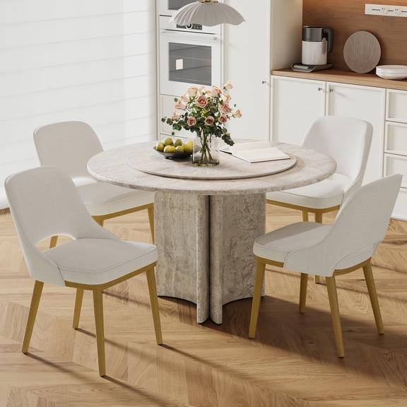 EOP Modern Dining Chairs Set of 4, Upholstered Dining Side Chairs with Solid Rubber Wood Legs, Open Back Design, Pet-Friendly Scratch-Resistant, Kitchen Dining Room Living Room Chairs, Beige