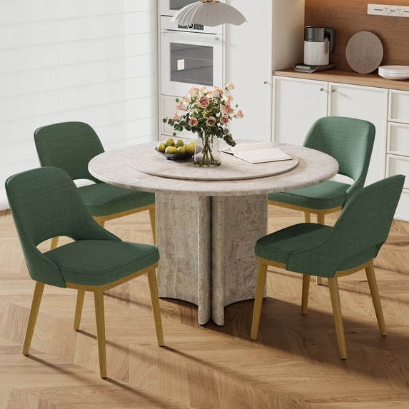 EOP Modern Dining Chairs Set of 4, Upholstered Dining Side Chairs with Solid Rubber Wood Legs, Open Back Design, Kitchen Dining Room Living Room Chairs with Curved Back, Green