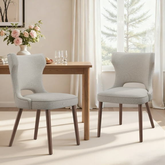EOP Modern Fabric Upholstered Dining Chairs Set of 2, Wingback Dining Side Chairs with Solid Wood Legs, Farmhouse Dining Room Chairs for Dining Room, Kitchen, and Living Room, Camel