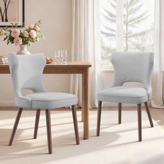 EOP Modern Fabric Upholstered Dining Chairs Set of 2, Wingback Dining Side Chairs with Solid Wood Legs, Farmhouse Dining Room Chairs for Dining Kitchen Living Room, Light Gray