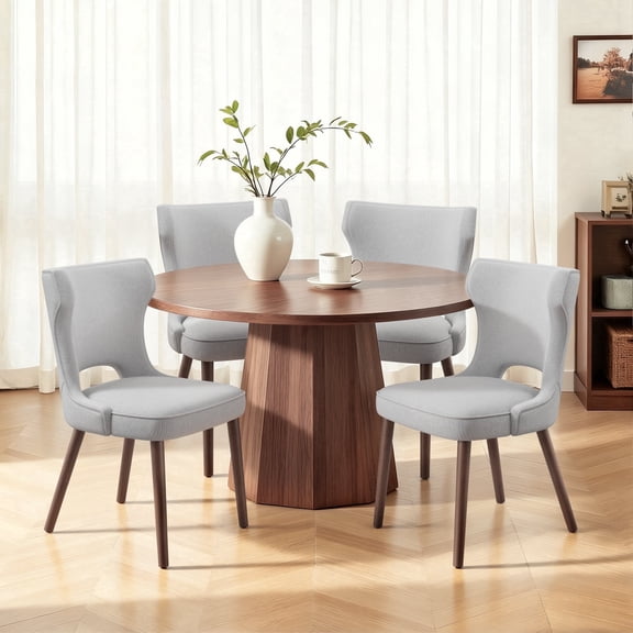 EOP Modern Upholstered Fabric Dining Chairs Set of 4, Farmhouse Dining Side Chairs with Solid Wood Legs & Wingback, Armless Dining Room Chairs for Dining Kitchen Living Room, Light Gray