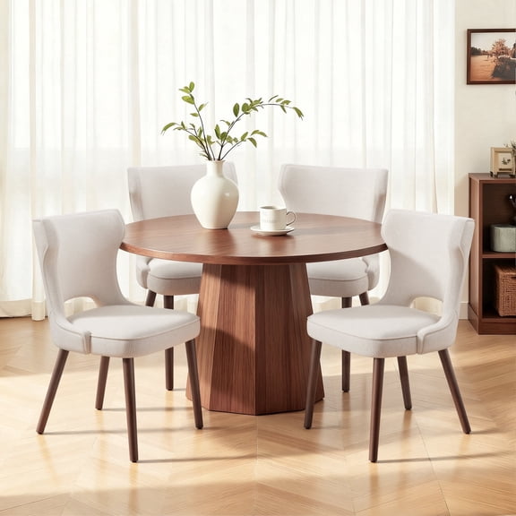 EOP Modern Fabric Upholstered Dining Chairs Set of 4, Wingback Dining Side Chairs with Solid Wood Legs, Farmhouse Dining Room Chairs for Dining Kitchen Living Room, Beige
