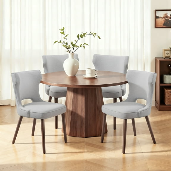 EOP Modern Fabric Upholstered Dining Chairs Set of 4, Wingback Dining Side Chairs with Solid Wood Legs, Farmhouse Dining Room Chairs for Dining Room, Kitchen, and Living Room, Light Gray