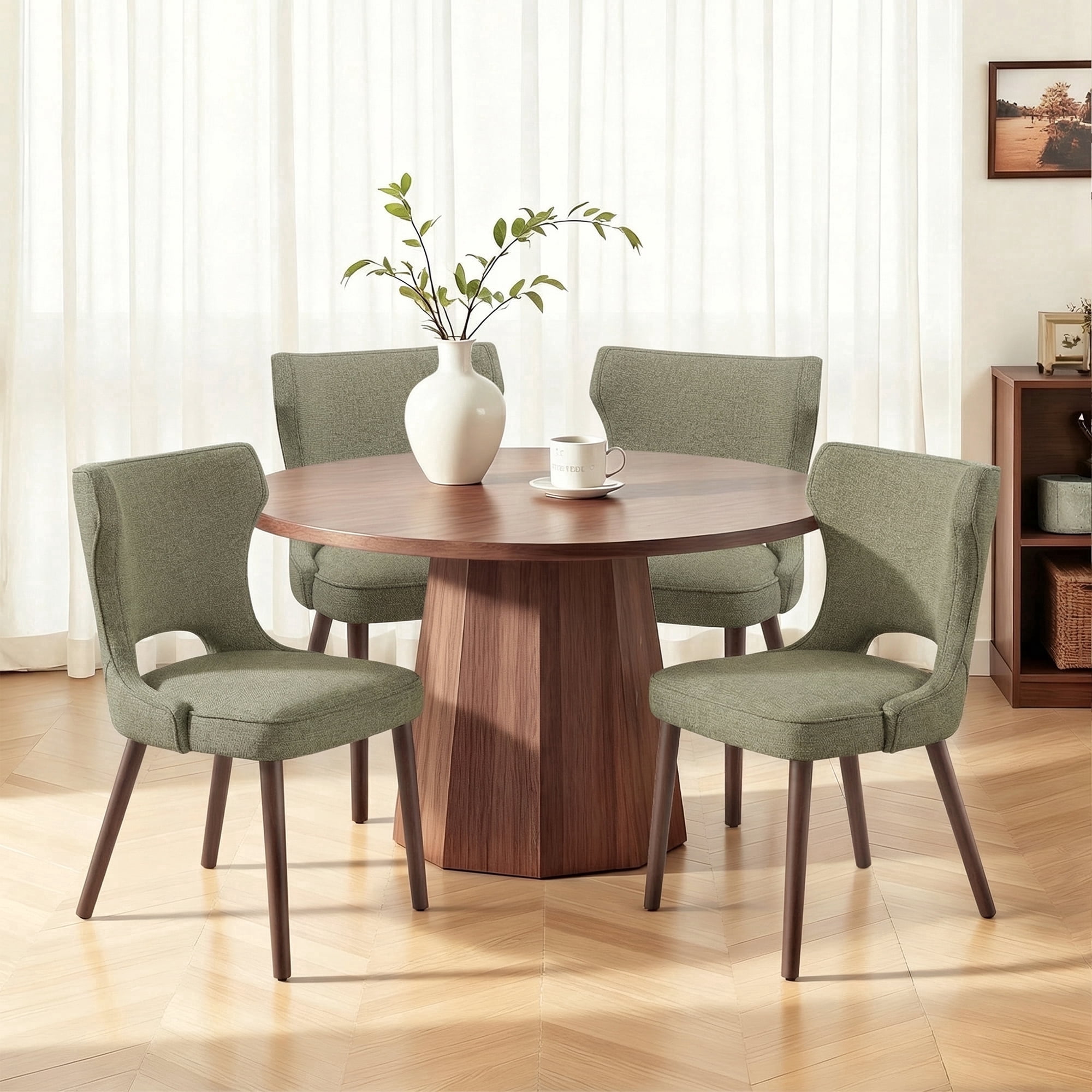 EOP Modern Fabric Upholstered Dining Chairs Set of 4, Wingback Dining Side Chairs with Solid Wood Legs, Farmhouse Dining Room Chairs for Dining Kitchen Living Room, Green