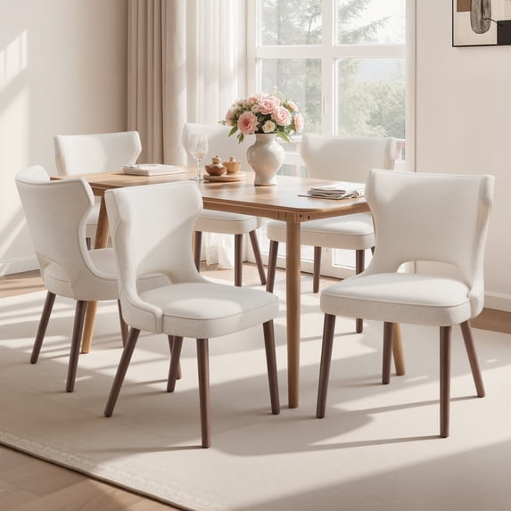 EOP Modern Fabric Upholstered Dining Chairs Set of 6, Wingback Dining Side Chairs with Solid Wood Legs, Farmhouse Dining Room Chairs for Dining Kitchen Living Room, Beige