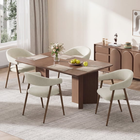 EOP Modern Linen Fabric Dining Chairs Set of 2, Upholstered Kitchen Chair with Metal Leg for Dining Room Restaurant, Beige