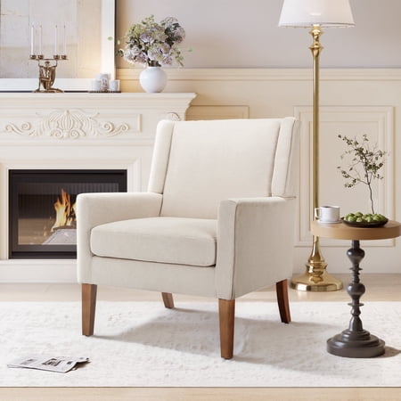 EOP Modern Oversized Accent Chair, Upholstered Fabric Reading Armchair, Living Room Chair with Wood Legs, Single Sofa Chair for Living Room, Bedroom, Office, Beige