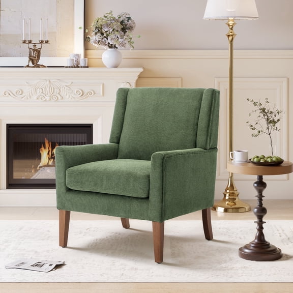 EOP Modern Oversized Accent Chair, Upholstered Fabric Reading Armchair, Living Room Chair with Wood Legs, Single Sofa Chair for Living Room, Bedroom, Office, Green