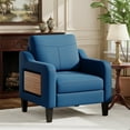 thumbnail image 1 of EOP Modern Upholstered Armchair, Linen Fabric Accent Chair with 2 Side Pockets, Living Room Chair with Foldable Table, Comfy Reading Chair for Bedroom, Blue, 1 of 11