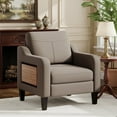 thumbnail image 1 of EOP Modern Upholstered Armchair, Linen Fabric Accent Chair with 2 Side Pockets, Living Room Chair with Foldable Table, Comfy Reading Chair for Bedroom, Brown, 1 of 11